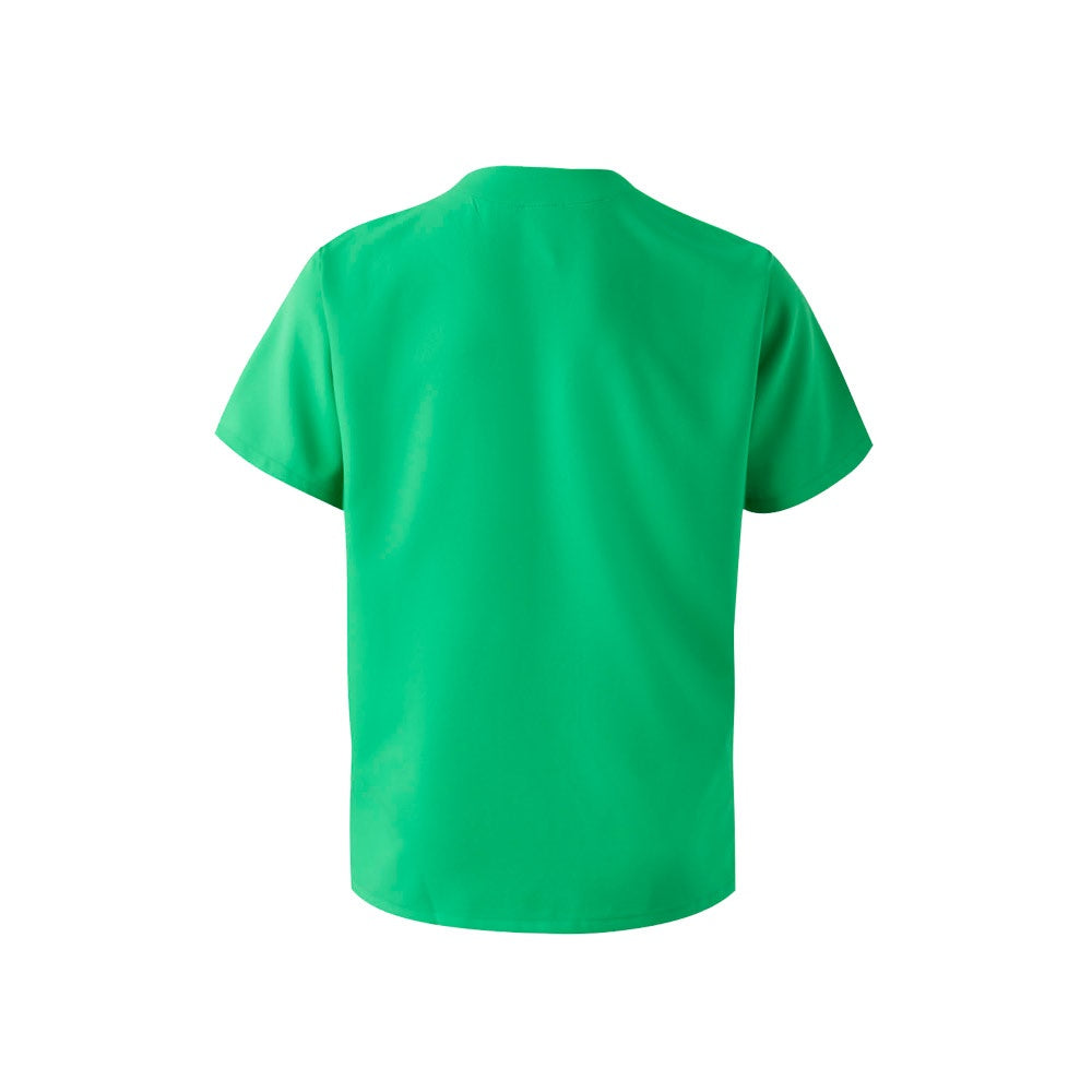 VL FLORA promotional workwear garment in green (detail view) with custom logo branding