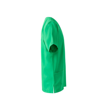 VL FLORA promotional workwear garment in green (detail view) with custom logo branding