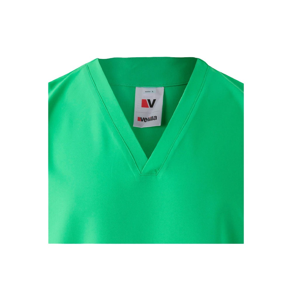 VL FLORA promotional workwear garment in green (detail view) with custom logo branding