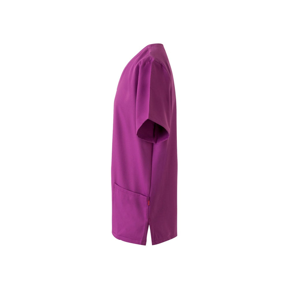 VL FLORA promotional workwear garment in dark pink (detail view) with custom logo branding