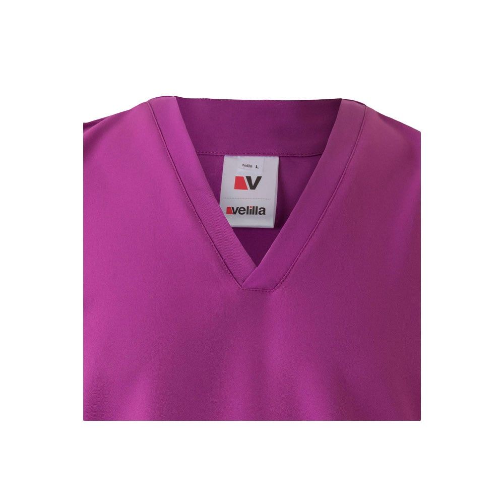 VL FLORA promotional workwear garment in dark pink (detail view) with custom logo branding