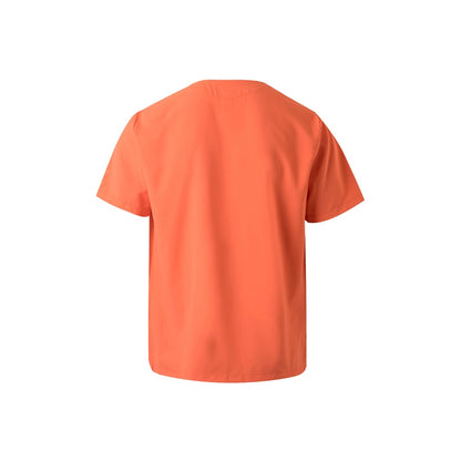 VL FLORA promotional workwear garment in orange (detail view) with custom logo branding