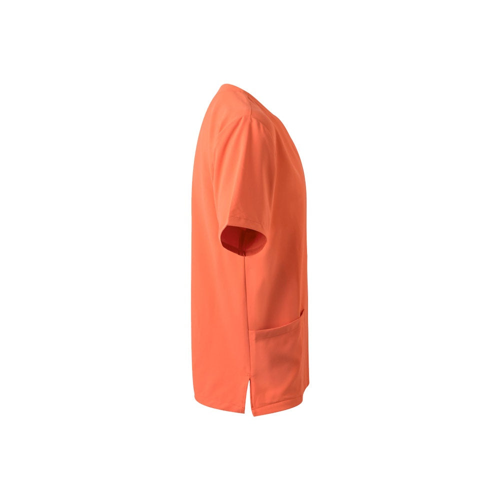 VL FLORA promotional workwear garment in orange (detail view) with custom logo branding