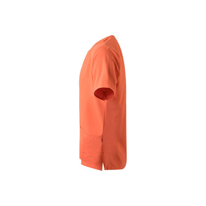 VL FLORA promotional workwear garment in orange (detail view) with custom logo branding