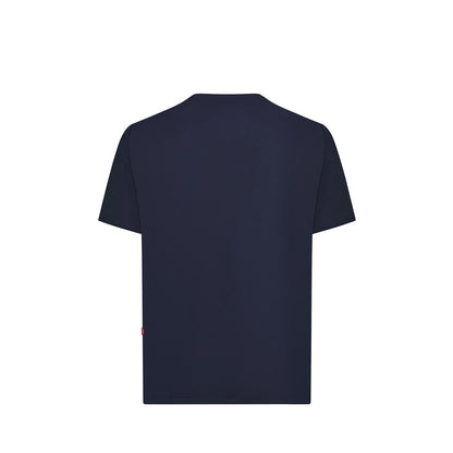 VL FLORA promotional workwear garment in navy blue (detail view) with custom logo branding