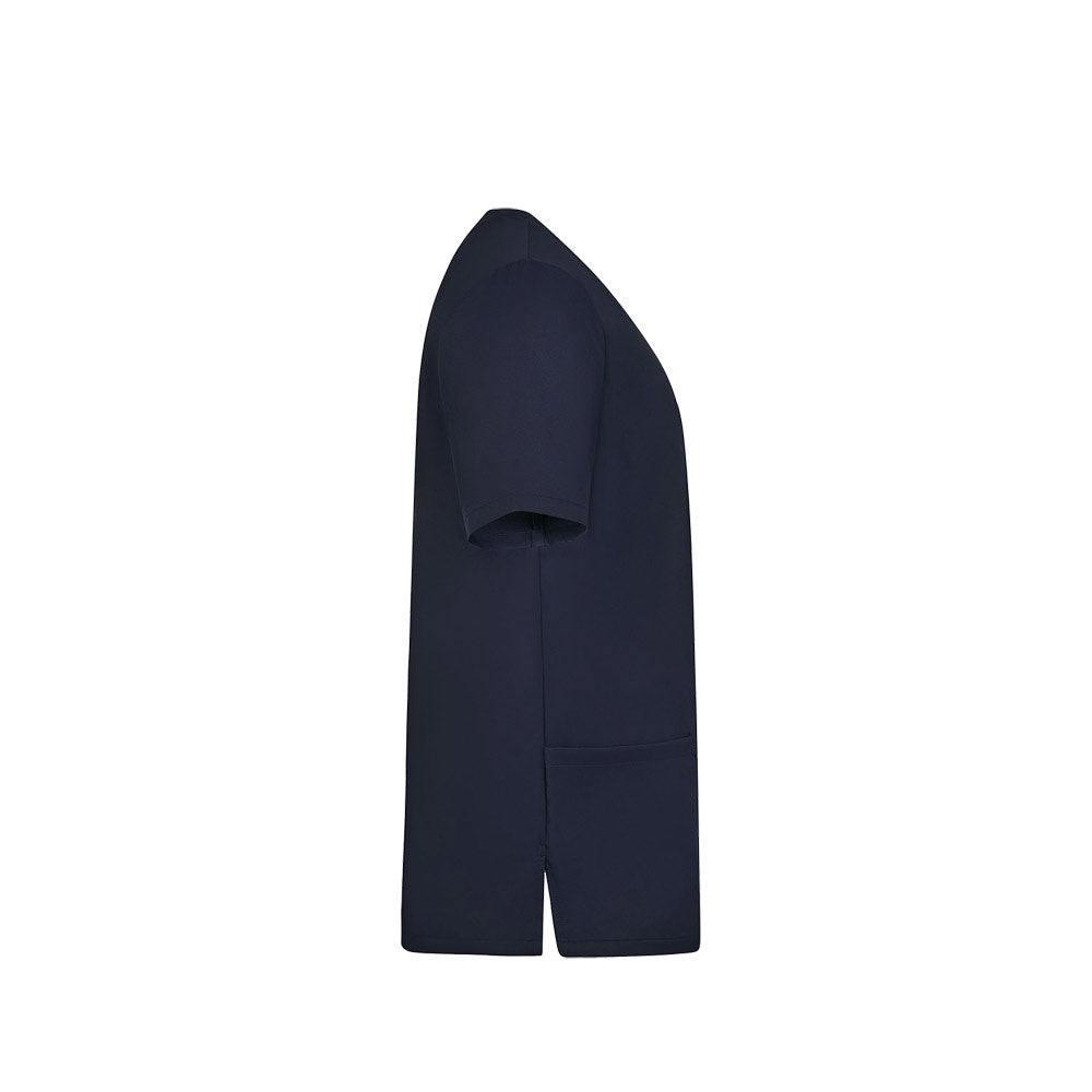 VL FLORA promotional workwear garment in navy blue (detail view) with custom logo branding