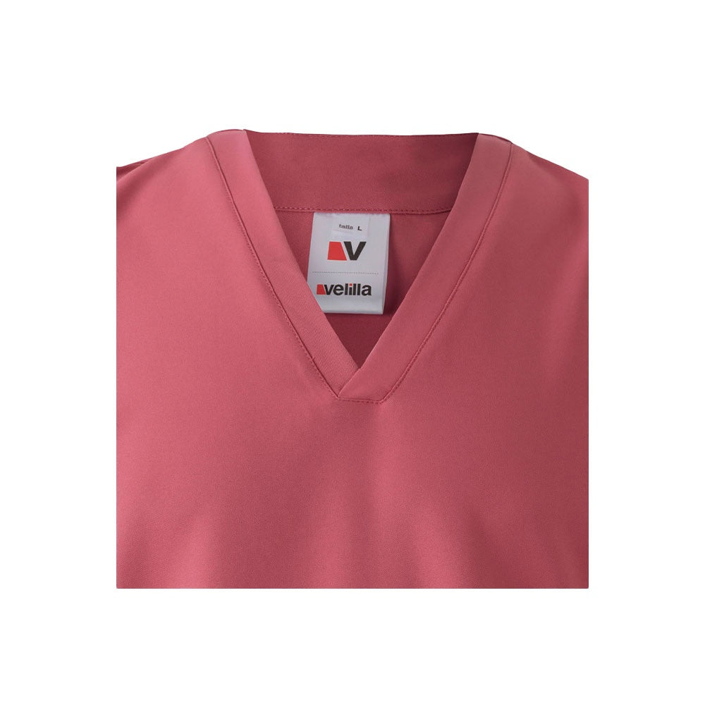 VL FLORA promotional workwear garment in pastel pink (detail view) with custom logo branding