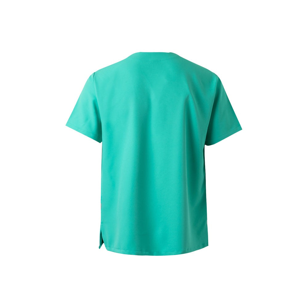 VL FLORA promotional workwear garment in mint green (detail view) with custom logo branding