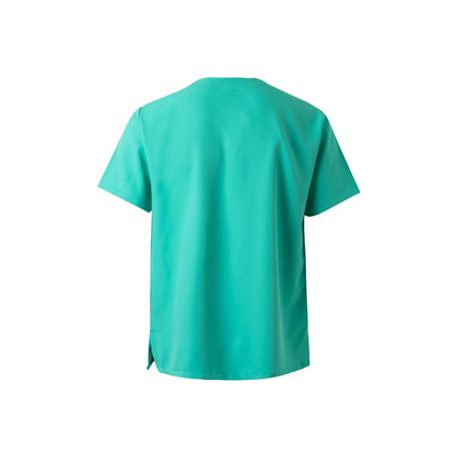 VL FLORA promotional workwear garment in mint green (detail view) with custom logo branding