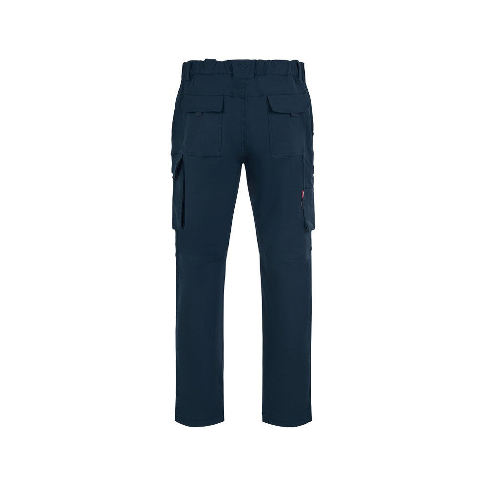 VL NYMPHS promotional workwear garment in petrol blue (detail view) with custom logo branding
