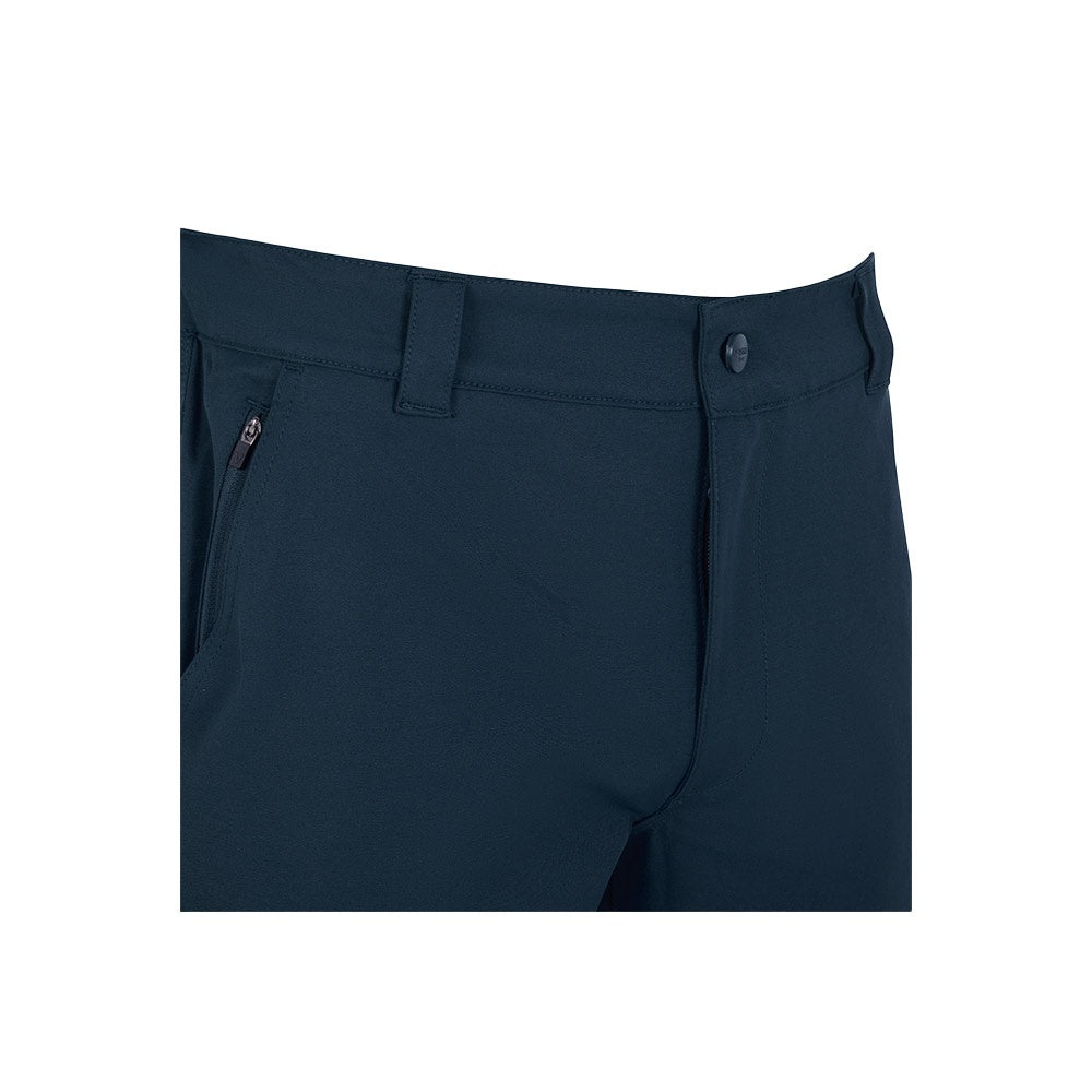 VL NYMPHS promotional workwear garment in petrol blue (detail view) with custom logo branding
