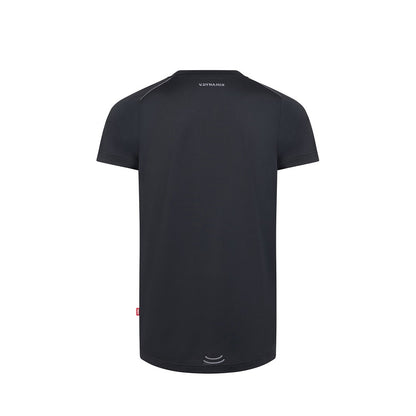 VL RHEA promotional t-shirt in grey (detail view) with custom logo branding