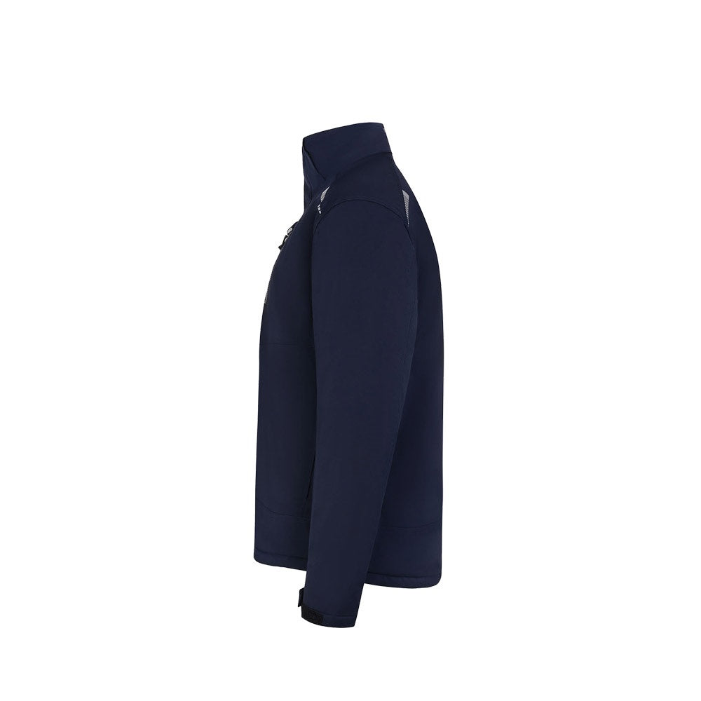 VL NYX promotional jacket in navy blue (detail view) with custom logo branding