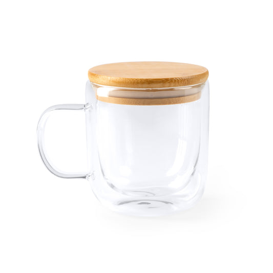 Stamina INDAL Glass and bamboo thermal cup 280 ml in transparent - promotional merchandise printed with your company logo