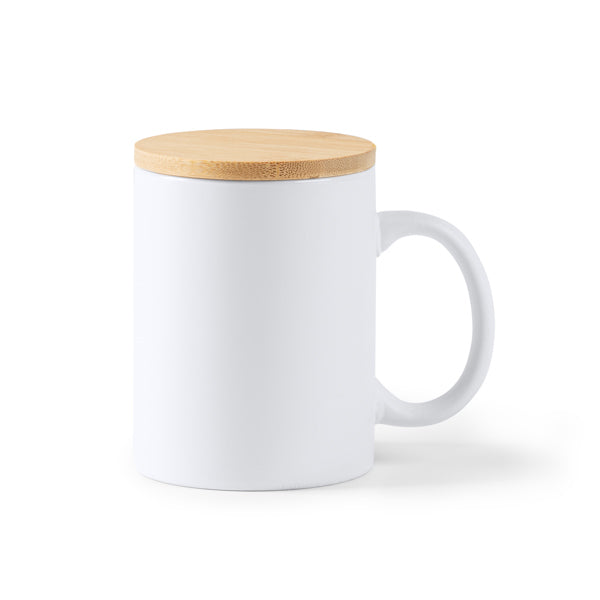 Stamina BERRY Ceramic and bamboo mug 370 ml in white - promotional merchandise printed with your company logo