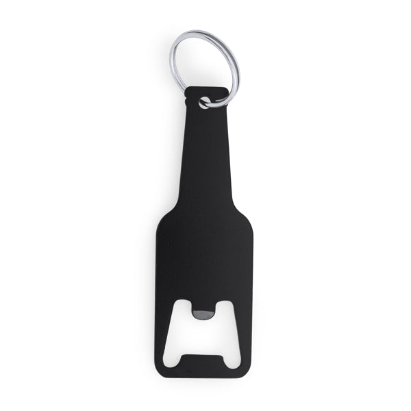 Stamina STOUT Opener aluminium keyring in black - promotional merchandise printed with your company logo