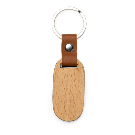 Stamina MARBEL Natural wood and PU keyring in oval - promotional merchandise printed with your company logo
