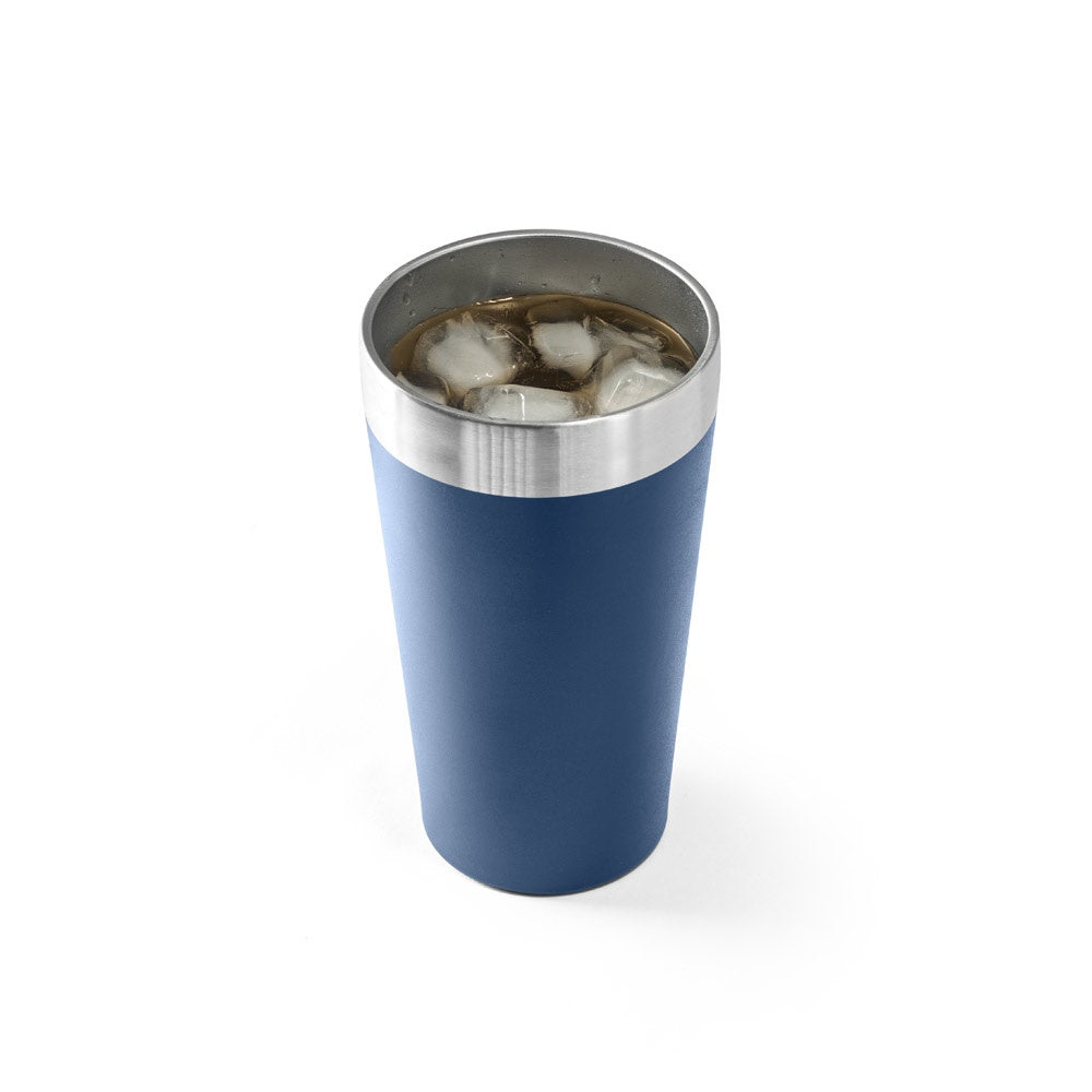 GRACE promotional travel cup in navy blue (detail view) with custom logo branding