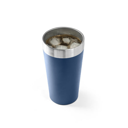 GRACE promotional travel cup in navy blue (detail view) with custom logo branding