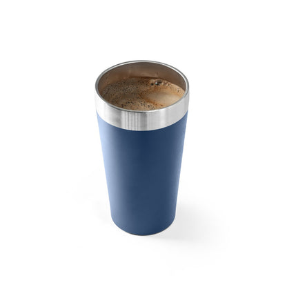 GRACE promotional travel cup in navy blue (detail view) with custom logo branding