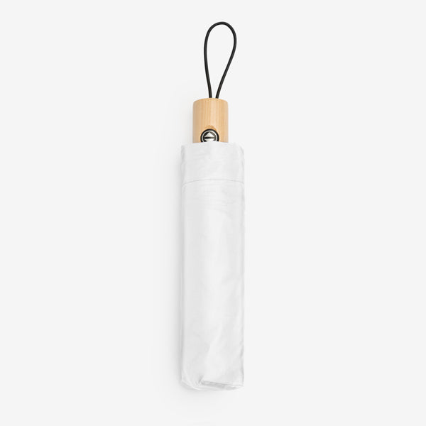 Stamina NAURO Polyester and wood umbrella in white - promotional merchandise printed with your company logo