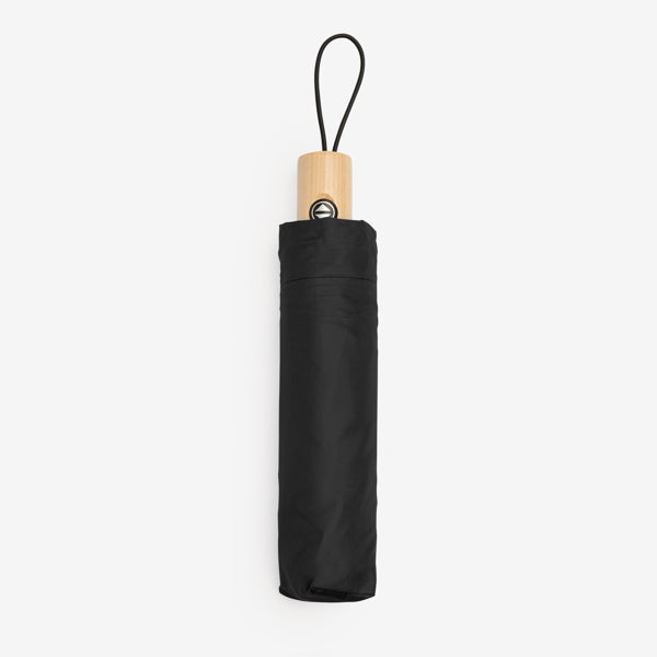 Stamina NAURO Polyester and wood umbrella in black - promotional merchandise printed with your company logo