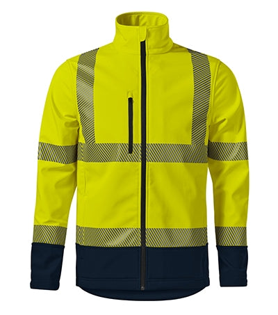 RIMECK HV DROP Unisex softshell jacket in fluorescent yellow - promotional clothing printed with your company logo