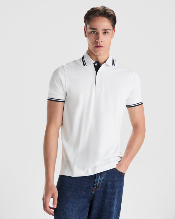 ROLY MONTREAL Men's polo shirt in white/navy blue - promotional clothing printed with your company logo