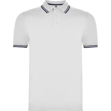 ROLY MONTREAL Men's polo shirt in white/navy blue - promotional clothing printed with your company logo