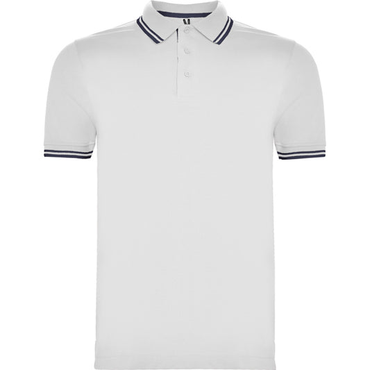ROLY MONTREAL Men's polo shirt in white/navy blue - promotional clothing printed with your company logo