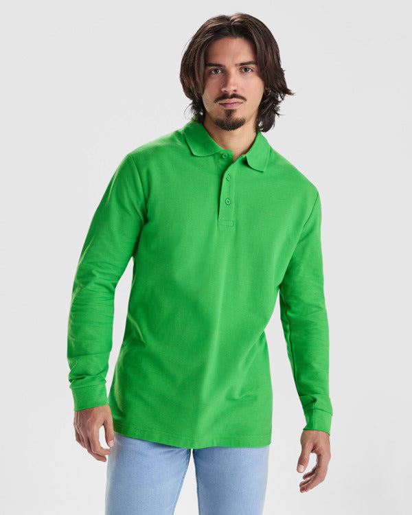 ROLY ESTRELLA L/S Men's long-sleeve polo shirt in white - promotional clothing printed with your company logo