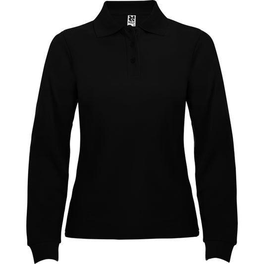 ROLY ESTRELLA WOMAN L/S Women's long-sleeve polo shirt in black - promotional clothing printed with your company logo
