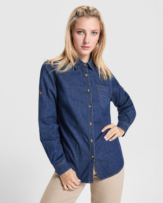 ROLY WRK LUJAN WOMAN Women's shirt in blue jeans - promotional clothing printed with your company logo