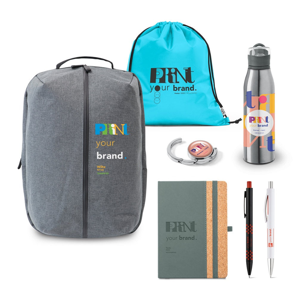 PRINT SHOWCASE promotional event giveaway (complete set view) with custom logo branding