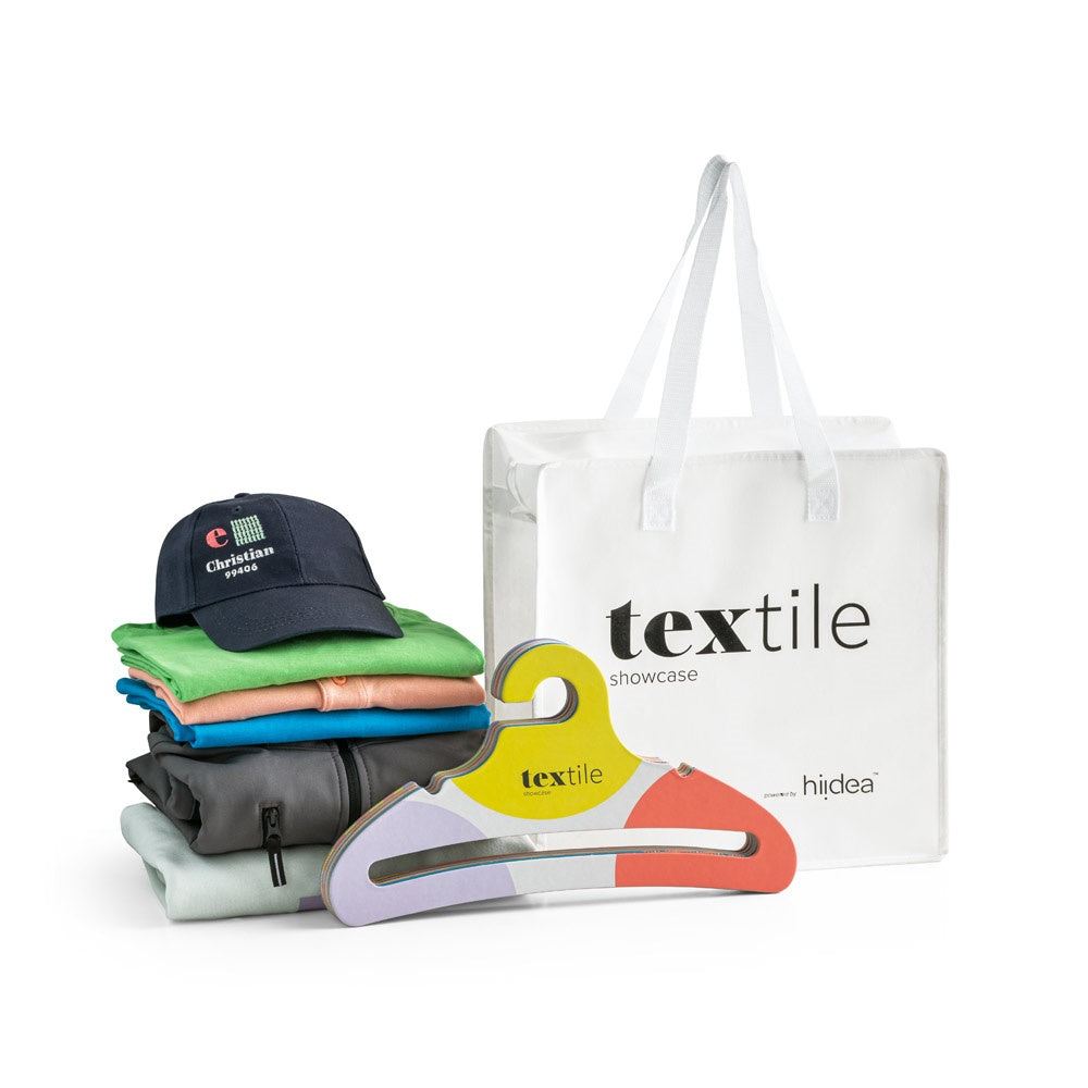 TEXTILE SHOWCASE promotional event giveaway in assorted (detail view) with custom logo branding