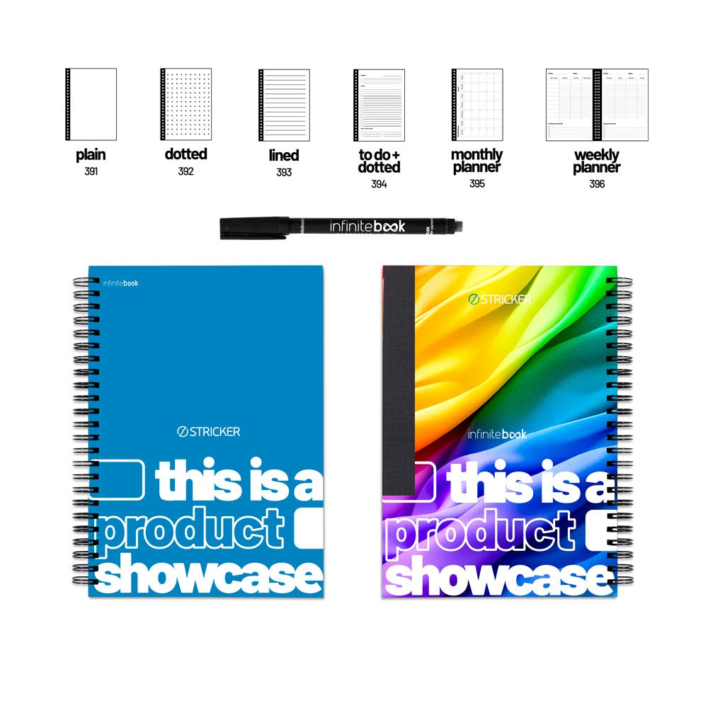 INFINITEBOOK SHOWCASE promotional notebook (complete set view) with custom logo branding
