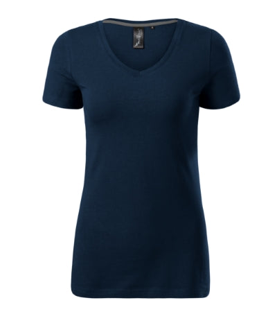 MALFINI Premium ACTION V-NECK Women's T-shirt in navy blue - promotional clothing printed with your company logo