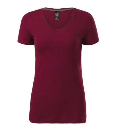MALFINI Premium ACTION V-NECK Women's T-shirt in garnet - promotional clothing printed with your company logo
