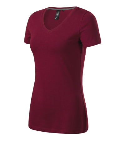 MALFINI Premium ACTION V-NECK Women's T-shirt in garnet - promotional clothing printed with your company logo