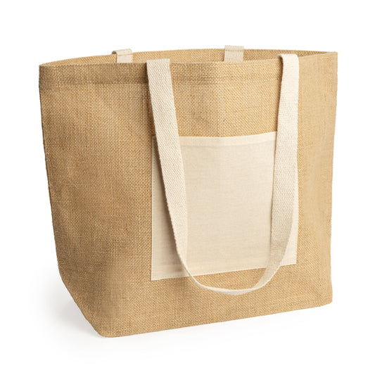 GAVIA - Bag in laminated jute with front pocket and long natural cotton…
