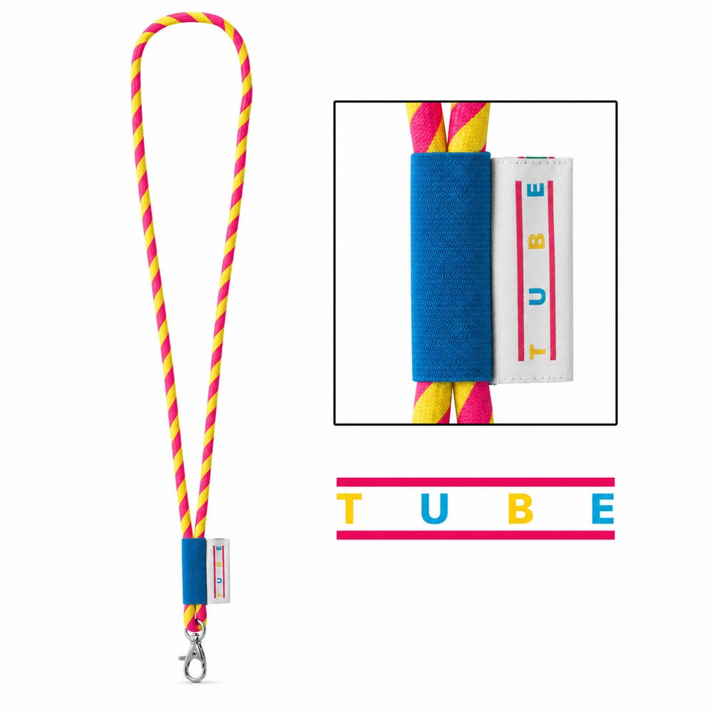 Printed sample of Lanyard TUBE Long (Ø 7 mm) promotional lanyard in hexachrome yellow/hexachrome pink with custom logo