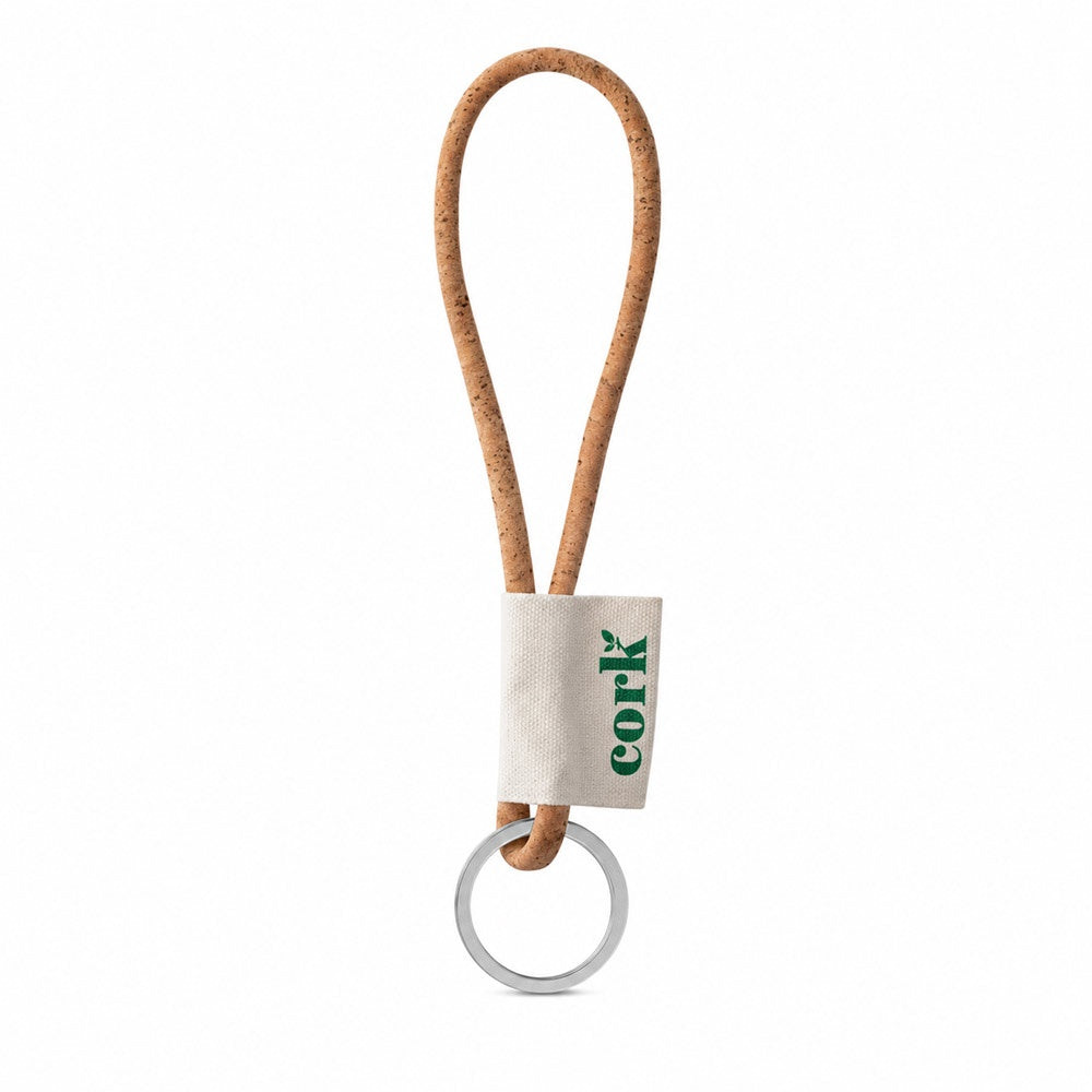 Printed sample of Lanyard CORK Short (Ø 5 mm) promotional lanyard in natural with custom logo branding