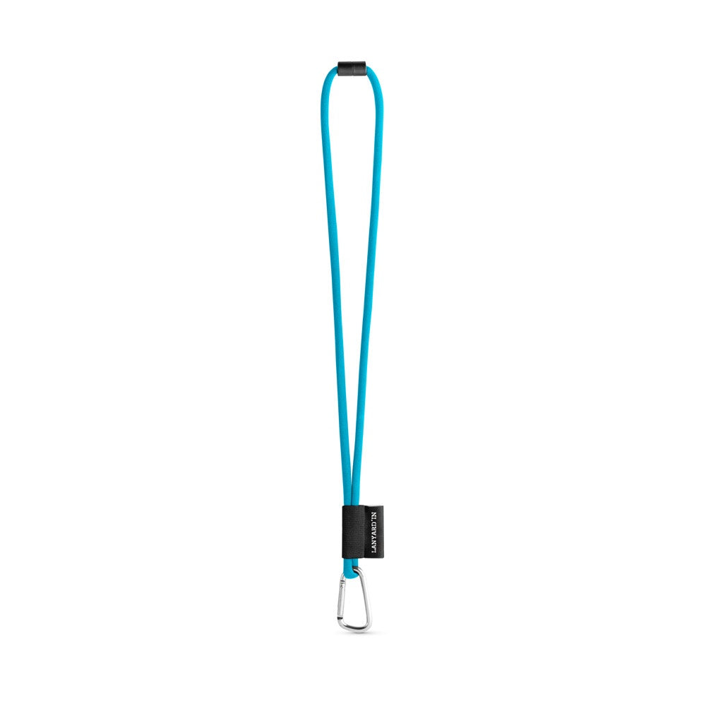SET Lanyard TUBE Long (Ø 7 mm) with D-shape carabiner 55 mm and safety lock Ø 7 mm promotional lanyard in 304 - light blue