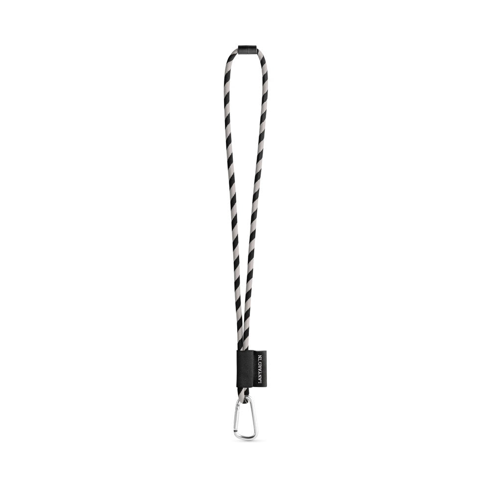 SET Lanyard TUBE Long (Ø 7 mm) with D-shape carabiner 55 mm and safety lock Ø 7 mm promotional lanyard in black/grey with