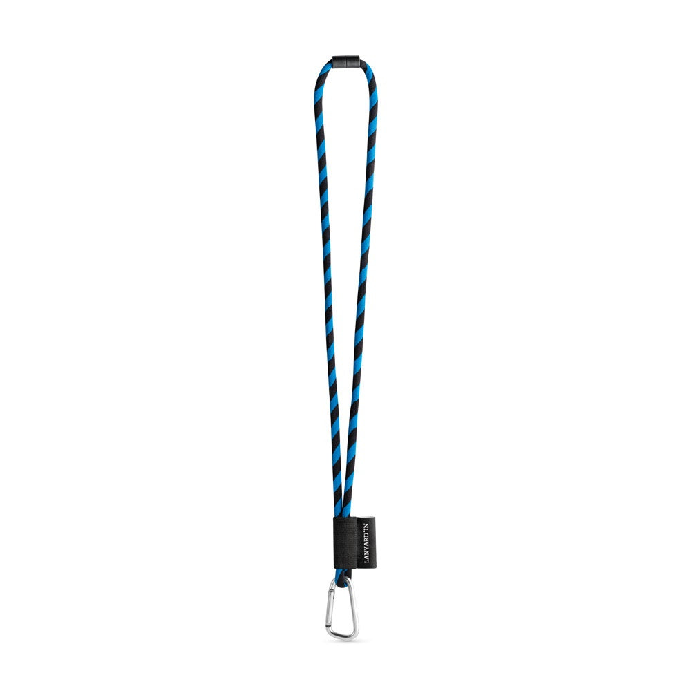 SET Lanyard TUBE Long (Ø 7 mm) with D-shape carabiner 55 mm and safety lock Ø 7 mm promotional lanyard in black/royal blue