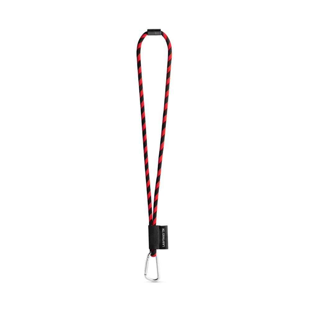 SET Lanyard TUBE Long (Ø 7 mm) with D-shape carabiner 55 mm and safety lock Ø 7 mm promotional lanyard in black/red with