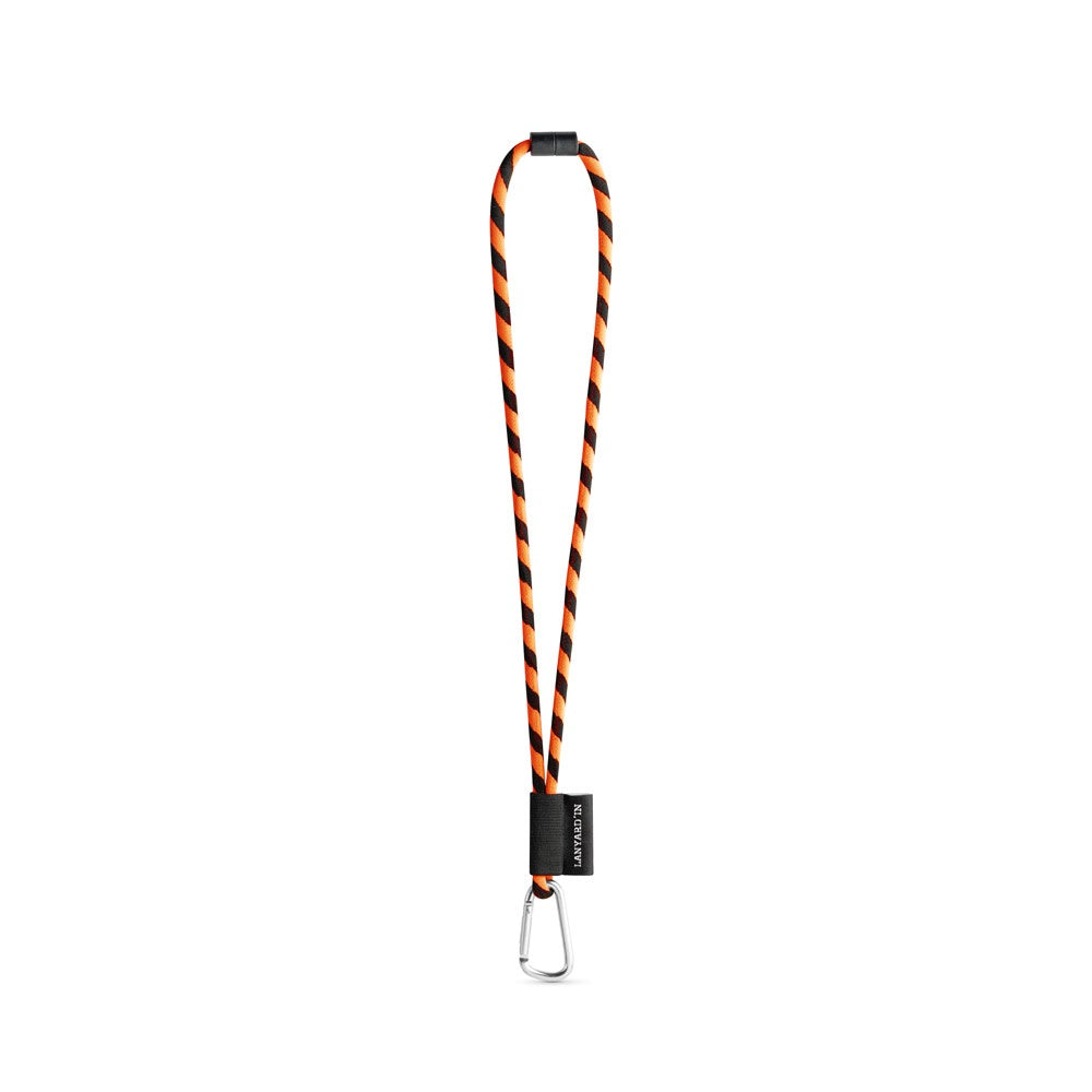 SET Lanyard TUBE Long (Ø 7 mm) with D-shape carabiner 55 mm and safety lock Ø 7 mm promotional lanyard in black/orange with