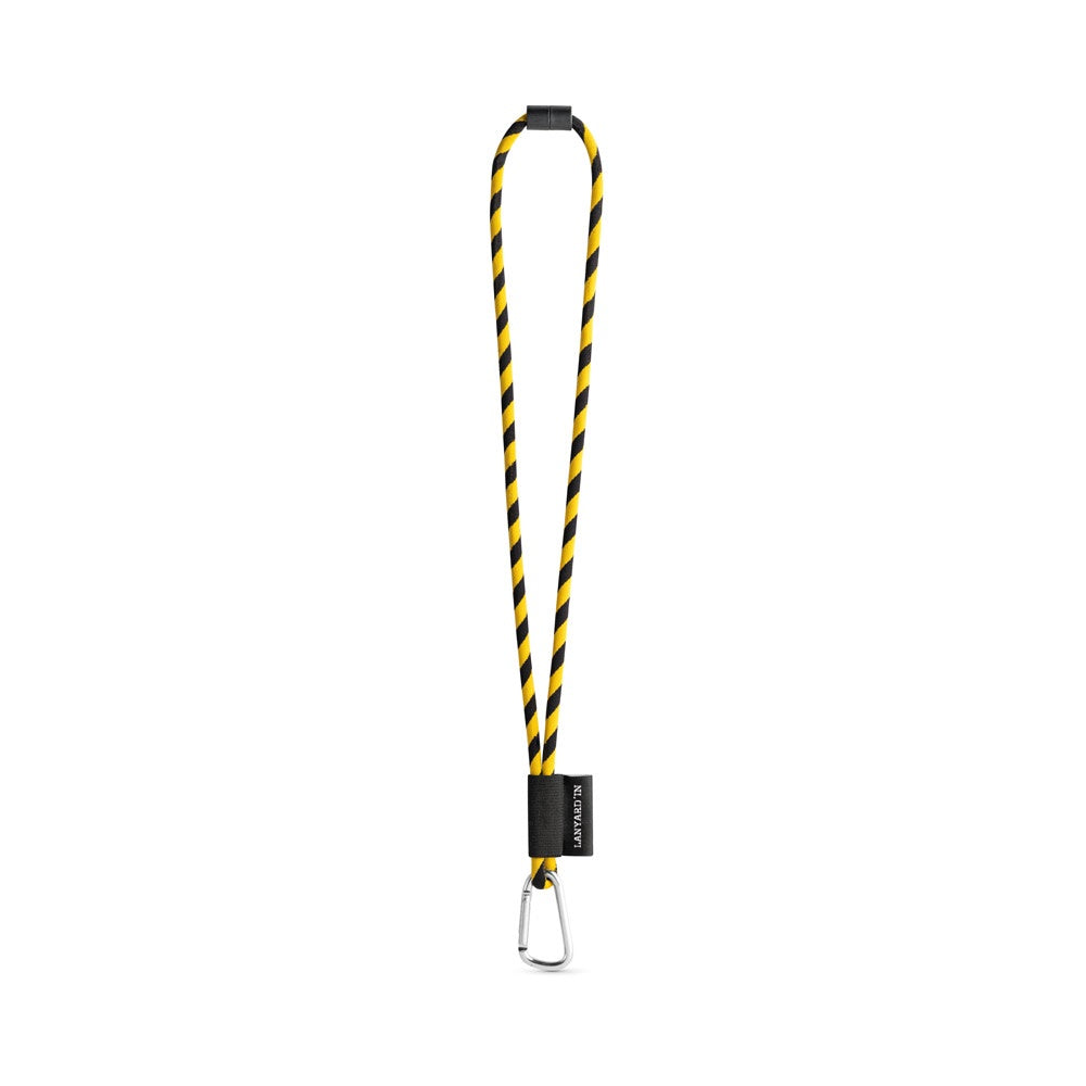 SET Lanyard TUBE Long (Ø 7 mm) with D-shape carabiner 55 mm and safety lock Ø 7 mm promotional lanyard in black/yellow with