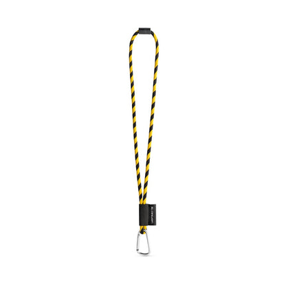 SET Lanyard TUBE Long (Ø 7 mm) with D-shape carabiner 55 mm and safety lock Ø 7 mm promotional lanyard in black/yellow with