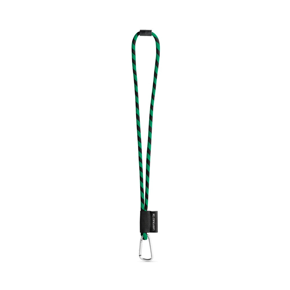 SET Lanyard TUBE Long (Ø 7 mm) with D-shape carabiner 55 mm and safety lock Ø 7 mm promotional lanyard in black/green with